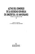Imagen de portada del libro Actas del Congreso de la Sociedad Española de Lingüística, XX Aniversario