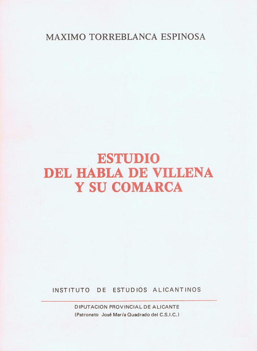 Imagen de portada del libro Estudio del habla de Villena y su comarca
