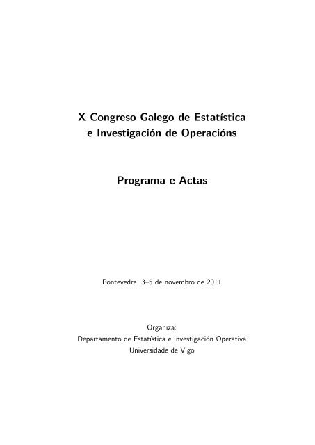 Imagen de portada del libro X Congreso SGAPEIO, Congreso Galego de Estatística e Investigación de Operacións