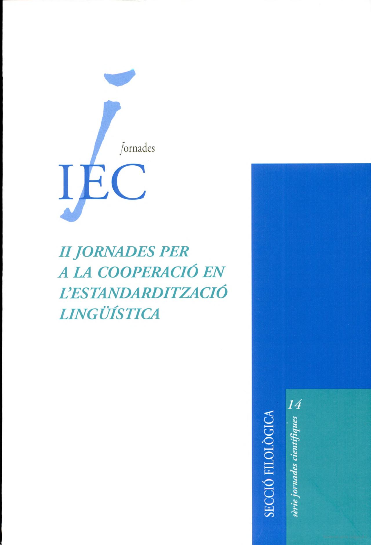 Imagen de portada del libro II Jornades per a la Cooperació en l'Estandardització Lingüística