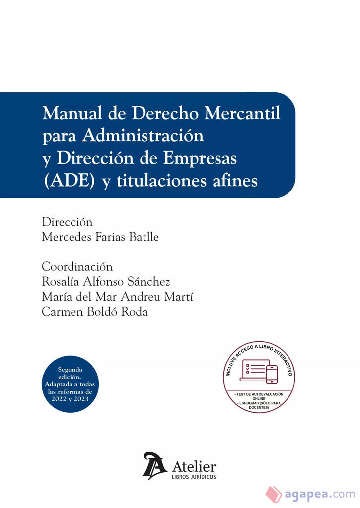 Imagen de portada del libro Manual de Derecho Mercantil para Administración y Dirección de Empresas (ADE) y titulaciones afines