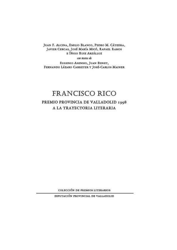 Imagen de portada del libro Francisco Rico :