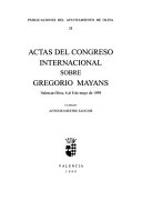 Imagen de portada del libro Actas del Congreso Internacional sobre Gregorio Mayans