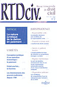 Imagen de portada de la revista RTDciv : Revue Trimestrielle de droit civil