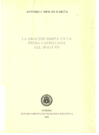 Imagen de portada del libro La oración simple en la prosa castellana del siglo XV