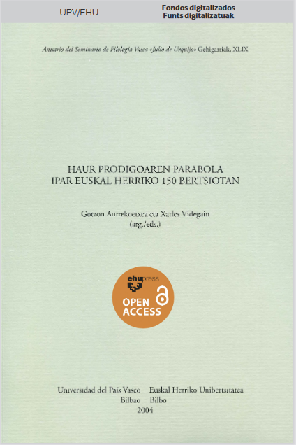 Imagen de portada del libro Haur prodigoaren parabola Ipar Euskal Herriko 150 bertsiotan