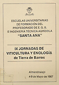 Imagen de portada del libro IX Jornadas de viticultura y enología de Tierra de Barros : [celebradas en] Almendralejo, 4-9 de mayo de 1987