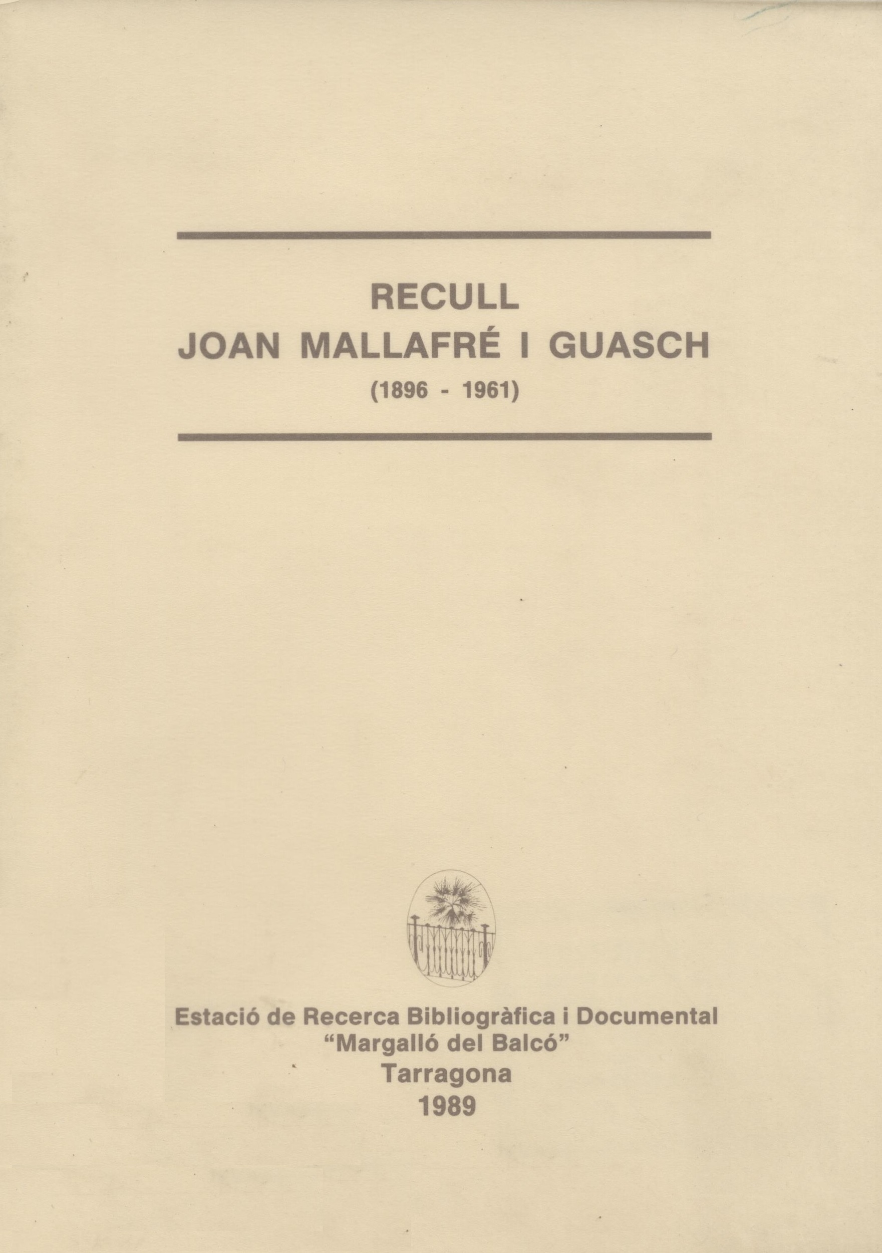 Imagen de portada del libro Recull Joan Mallafré i Guasch (1896-1961)