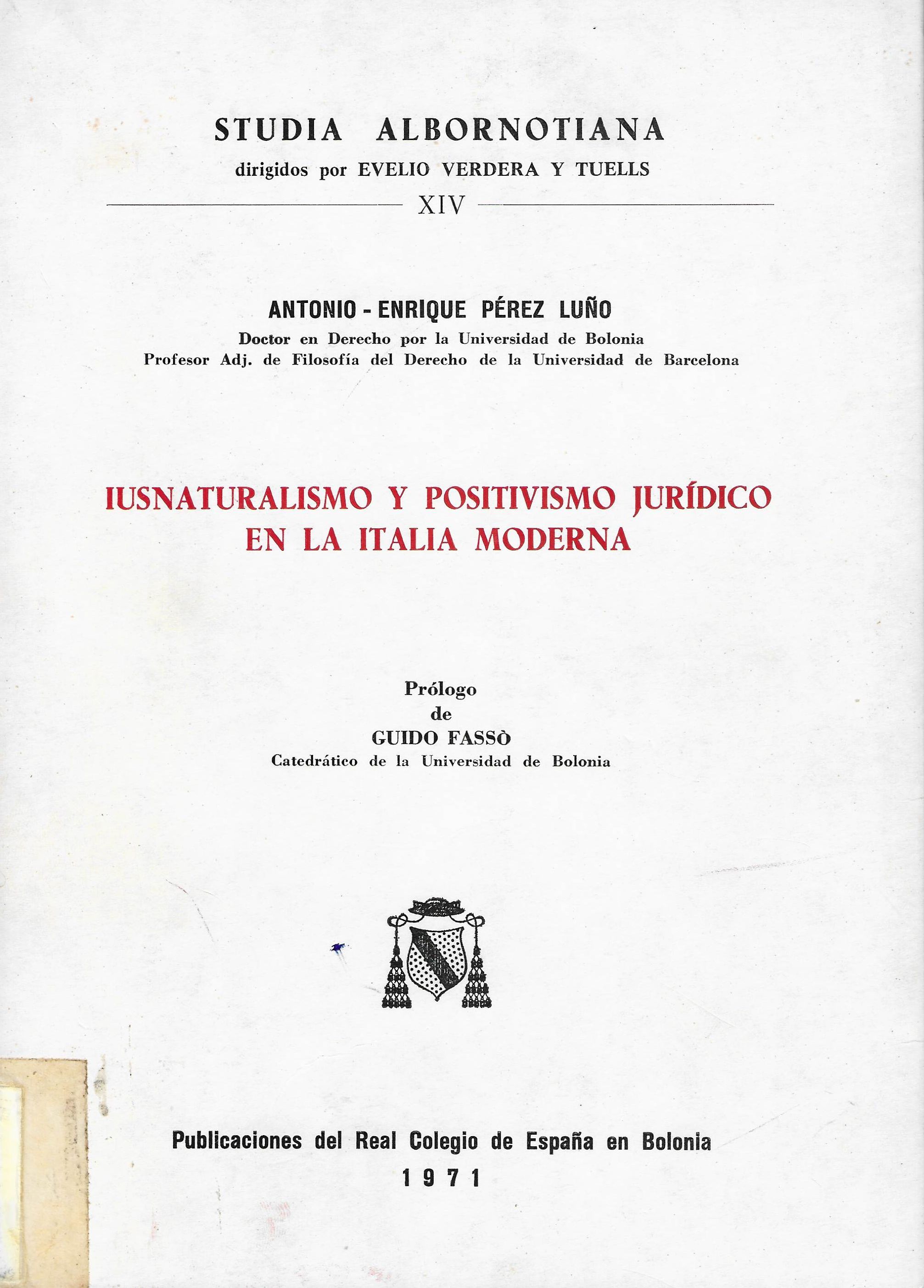 Imagen de portada del libro Iusnaturalismo y positivismo jurídico en la Italia moderna