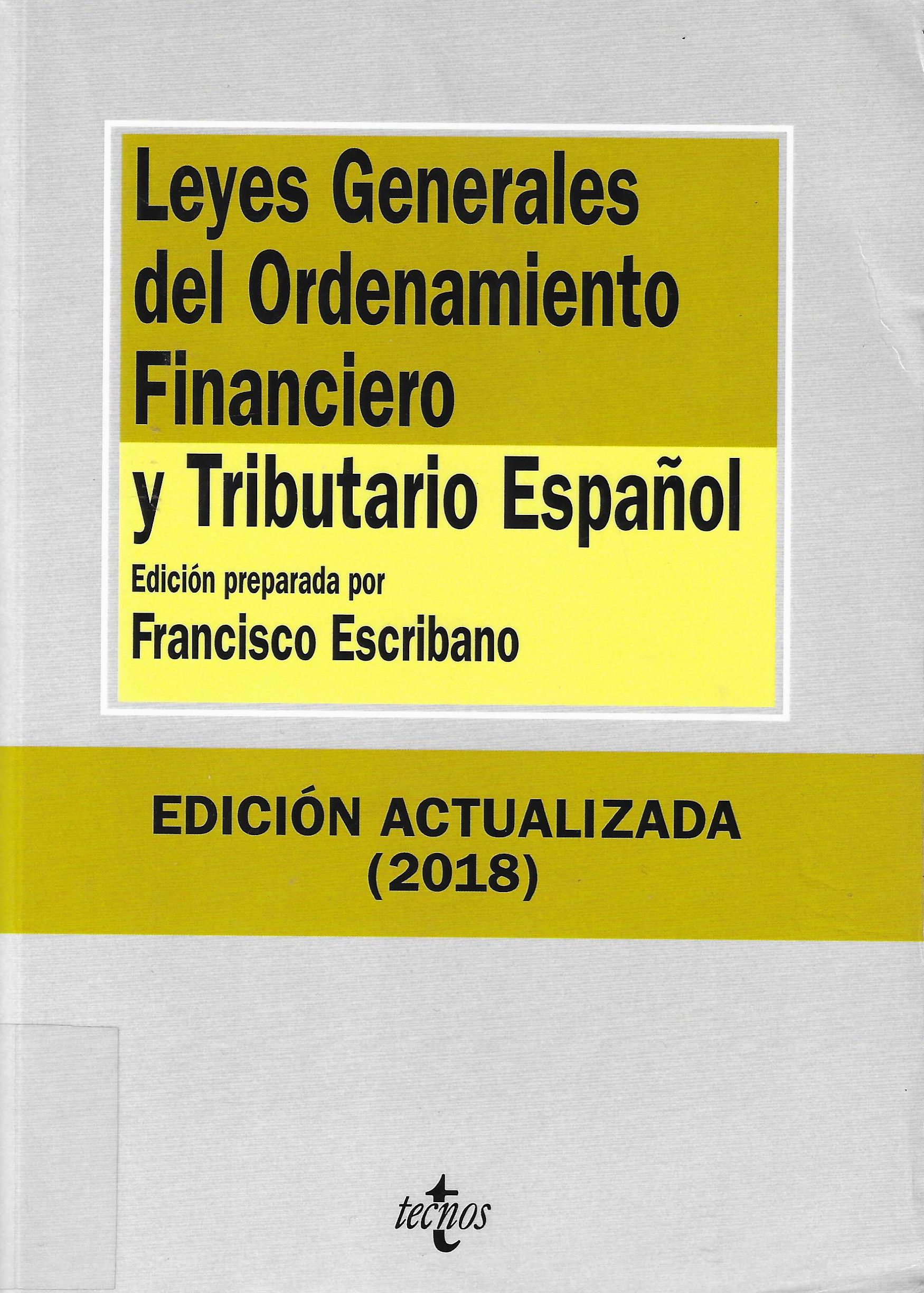 Imagen de portada del libro Leyes generales del ordenamiento financiero y tributario español