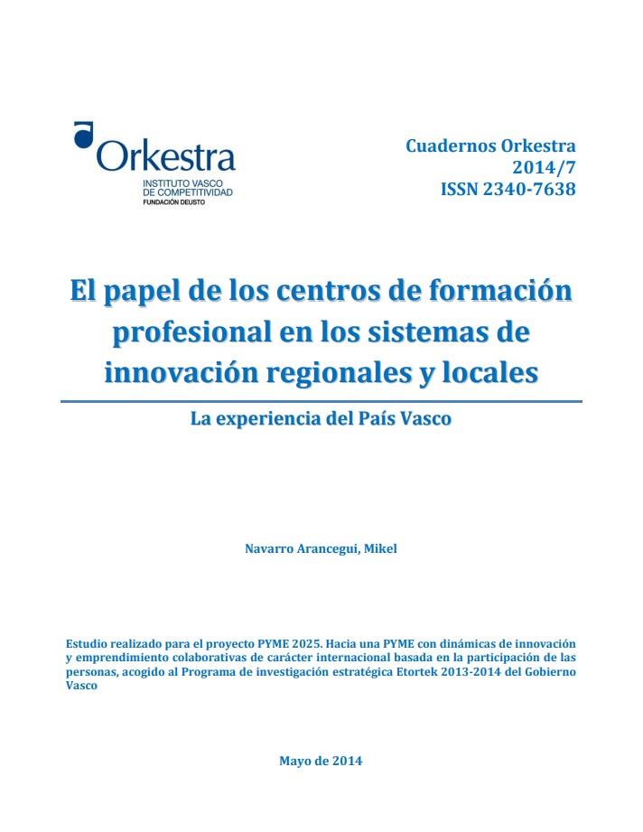 Imagen de portada del libro El papel de los centros de formación profesional en los sistemas de innovación regionales y locales