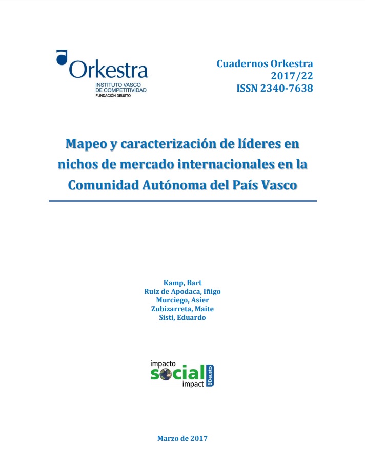 Imagen de portada del libro Mapeo y caracterización de líderes en nichos de mercado internacionales en la Comunidad Autónoma del País Vasco