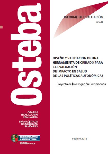 Imagen de portada del libro Diseño y validación de una herramienta de cribado para la Evaluación de Impacto en Salud de las políticas autonómicas