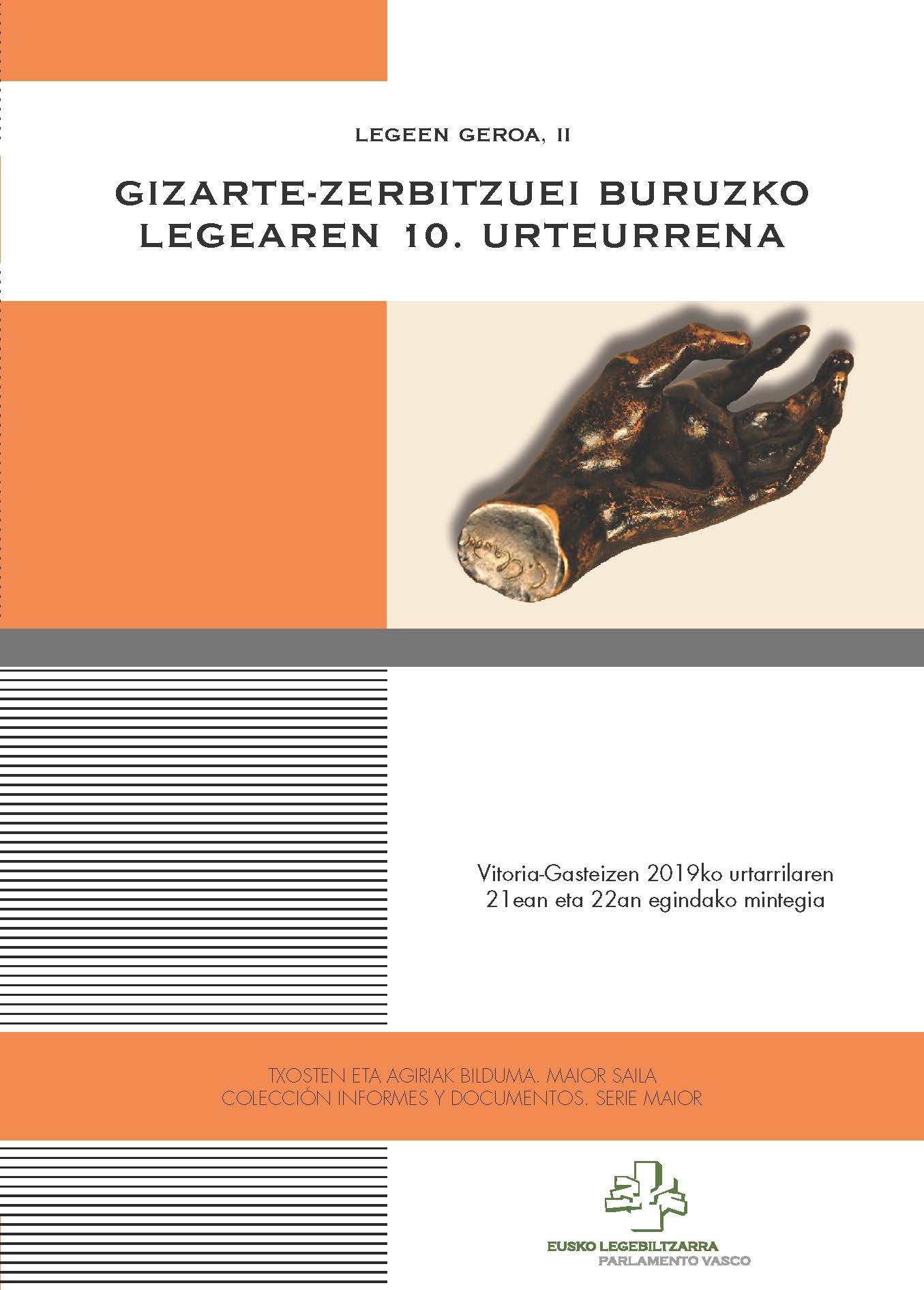 Imagen de portada del libro 10º Aniversario de la Ley de servicios sociales = Gizarte-zerbitzuei buruzko Legearen 10. urteurrena