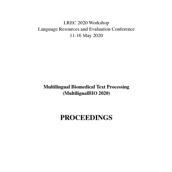 Imagen de portada del libro Multilingual Biomedical Text Processing (MultiligualBIO 2020) Proceedings
