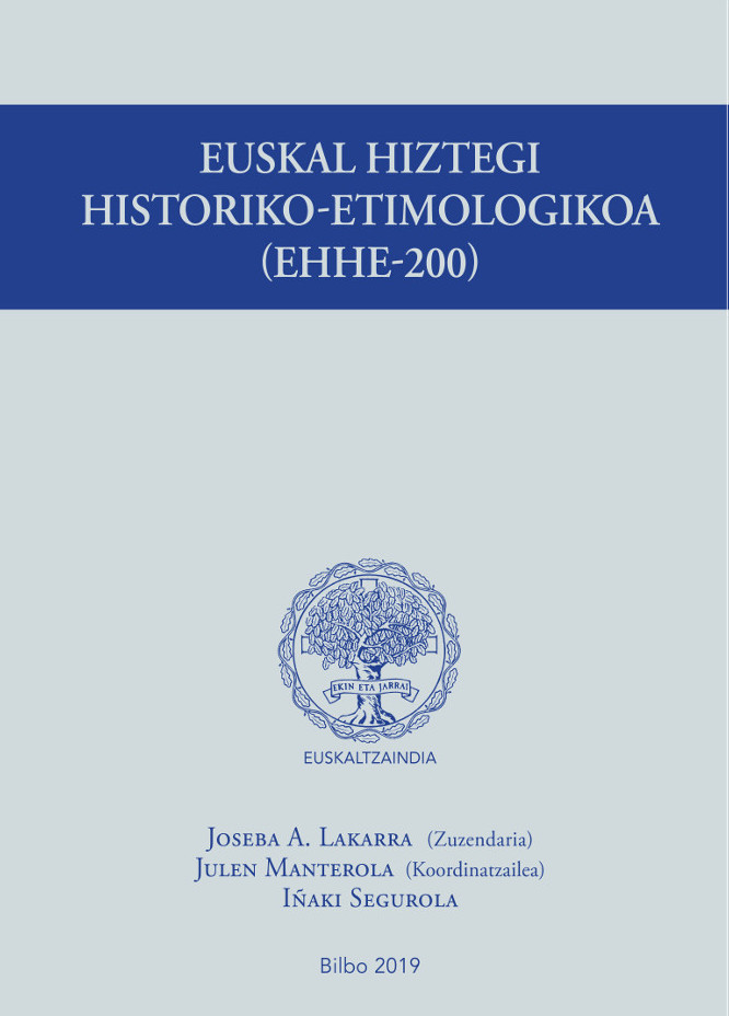 Imagen de portada del libro Euskararen Hiztegi Historiko Etimologikoa
