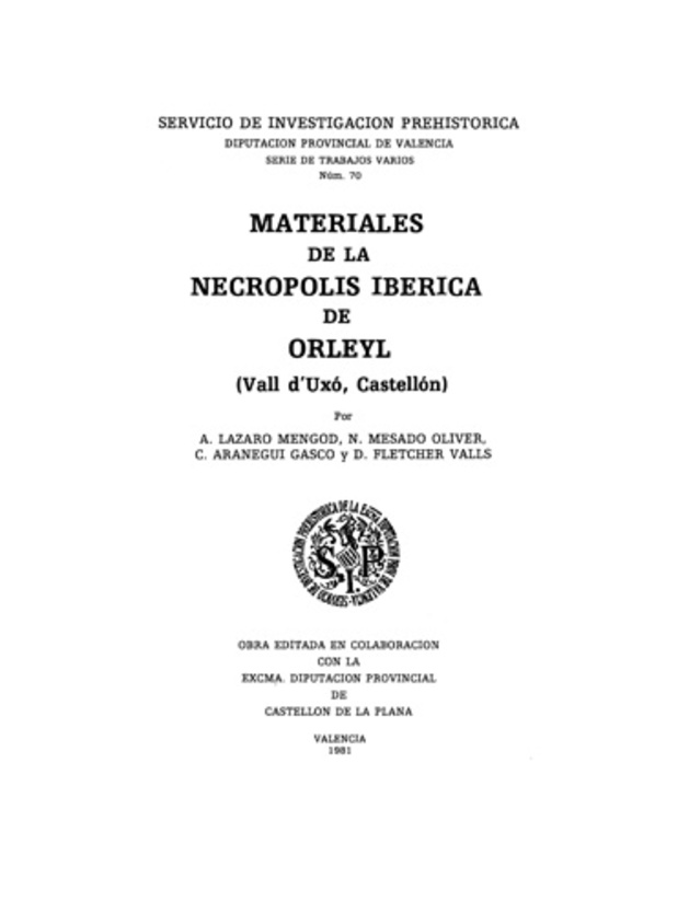 Imagen de portada del libro Materiales de la necrópolis ibérica de Orleyl (Vall d'Uxó, Castellón)