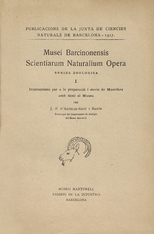 Imagen de portada del libro Instruccions per a la preparació i envío de mamífers amb destí al Museu