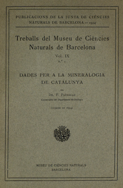 Imagen de portada del libro Dades per a la mineralogia de Catalunya