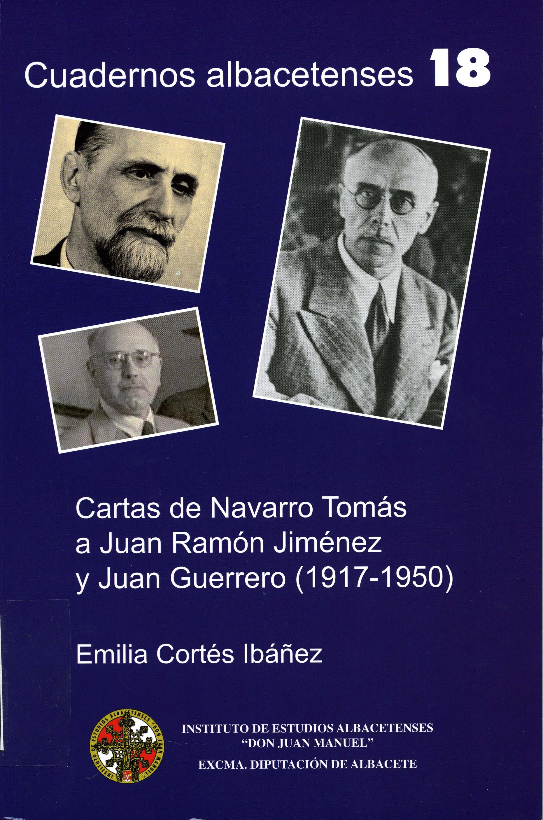 Imagen de portada del libro Cartas de Tomás Navarro Tomás a Juan Ramón Jiménez y Juan Guerrero (1917-1950)