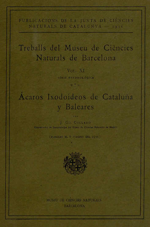 Imagen de portada del libro Ácaros ixodoideos de Cataluña y Baleares