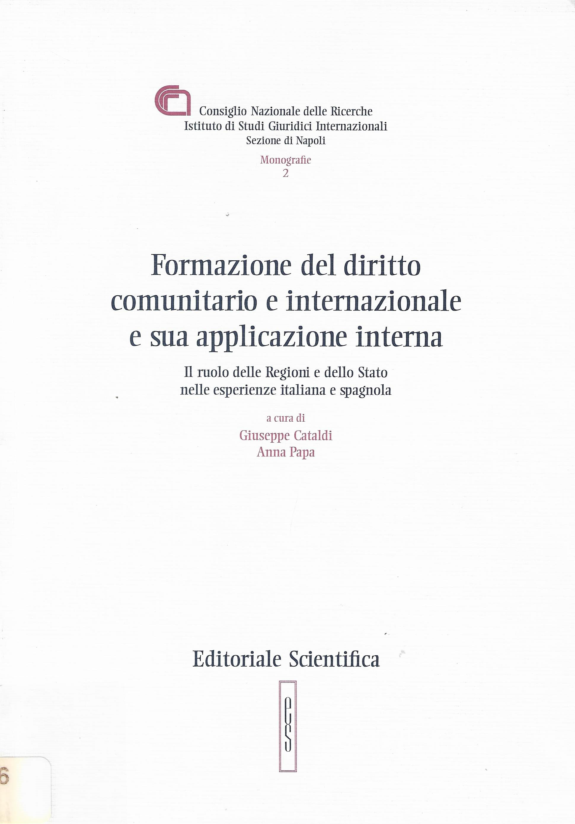 Imagen de portada del libro Formazione del diritto comunitario e internazionale e sua applicazione interna