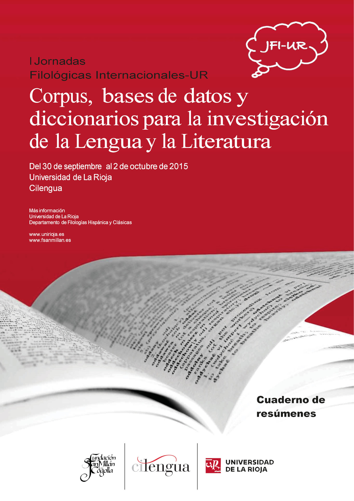 Imagen de portada del libro I Jornadas Filológicas Internacionales-UR: Corpus, bases de datos y diccionarios para la investigación de la Lengua y la Literatura