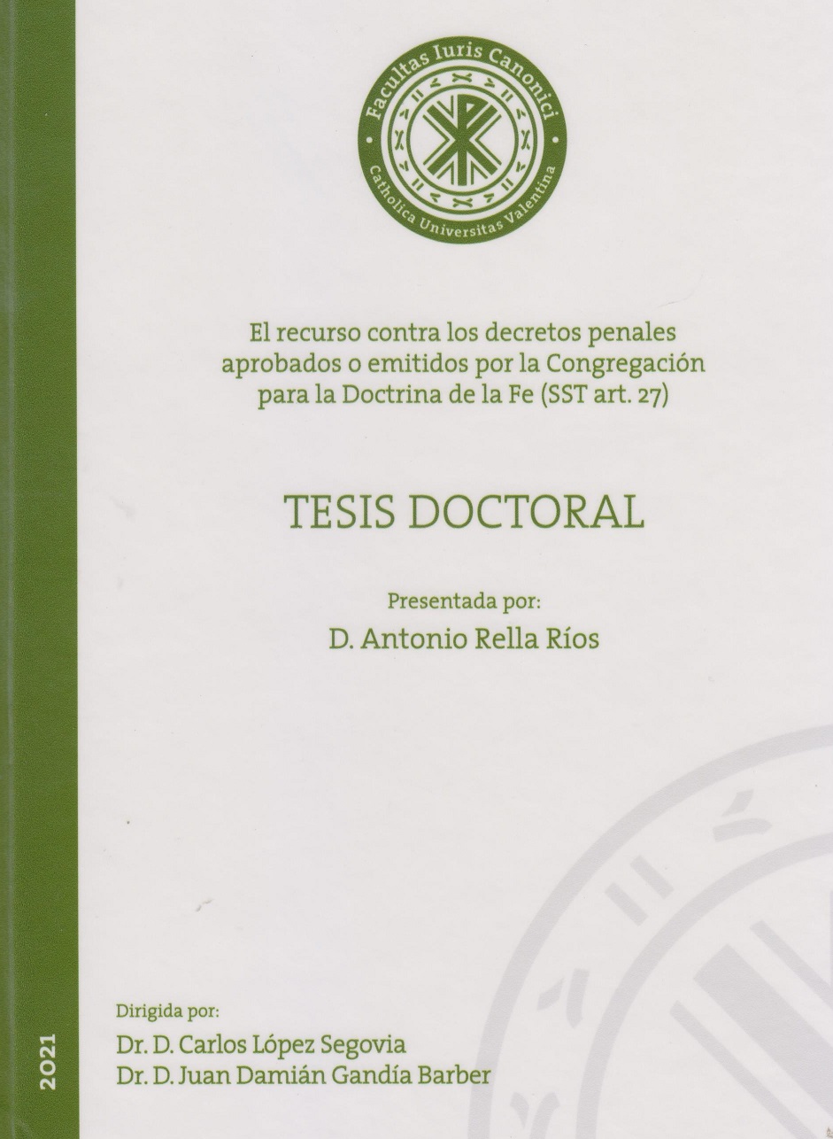 Imagen de portada del libro El recurso contra los decretos penales aprobados o emitidos por la congregación para la doctrina de la fe. SST art. 27