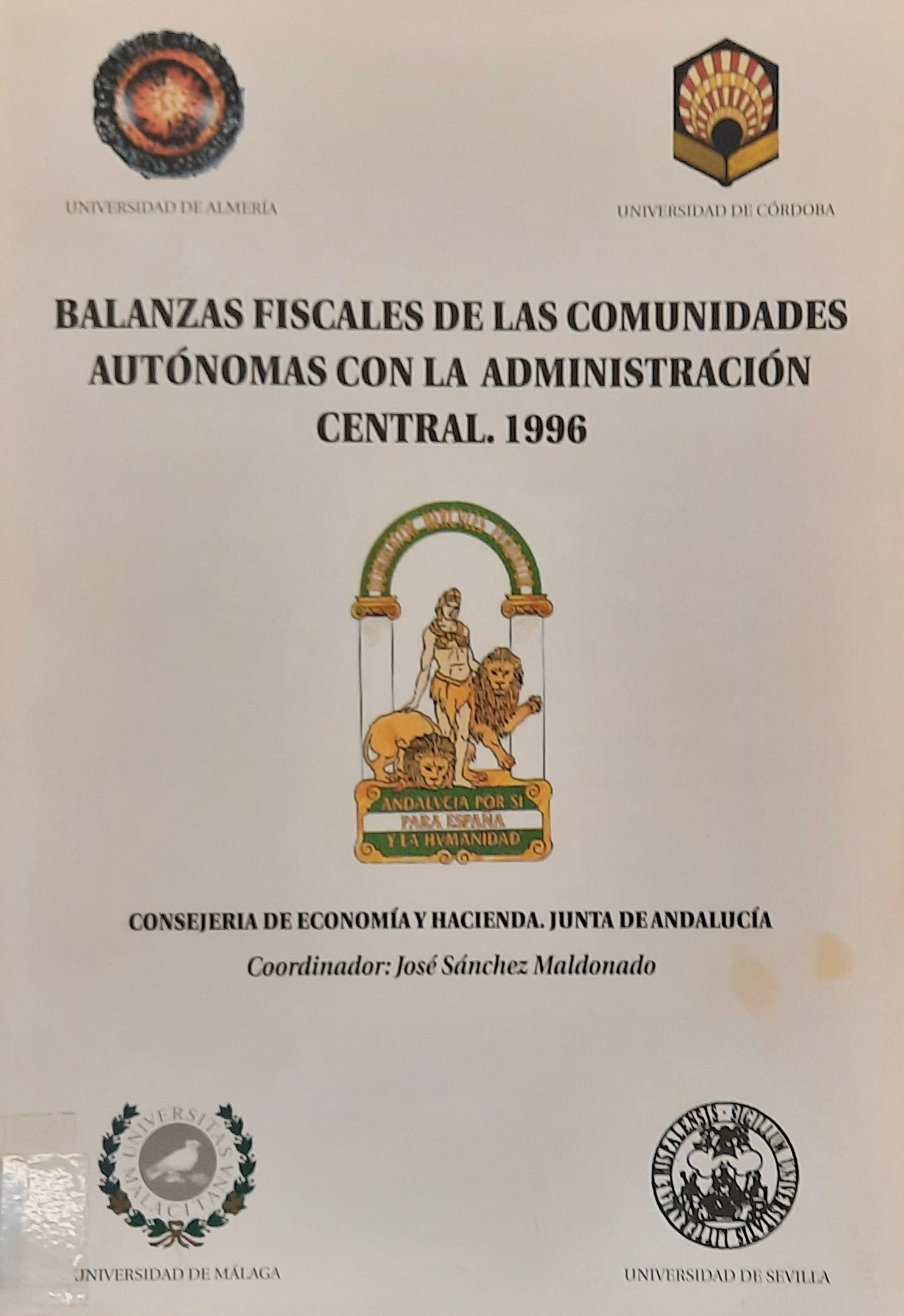 Imagen de portada del libro Balanzas fiscales de las Comunidades Autónomas con la Administración central. 1996