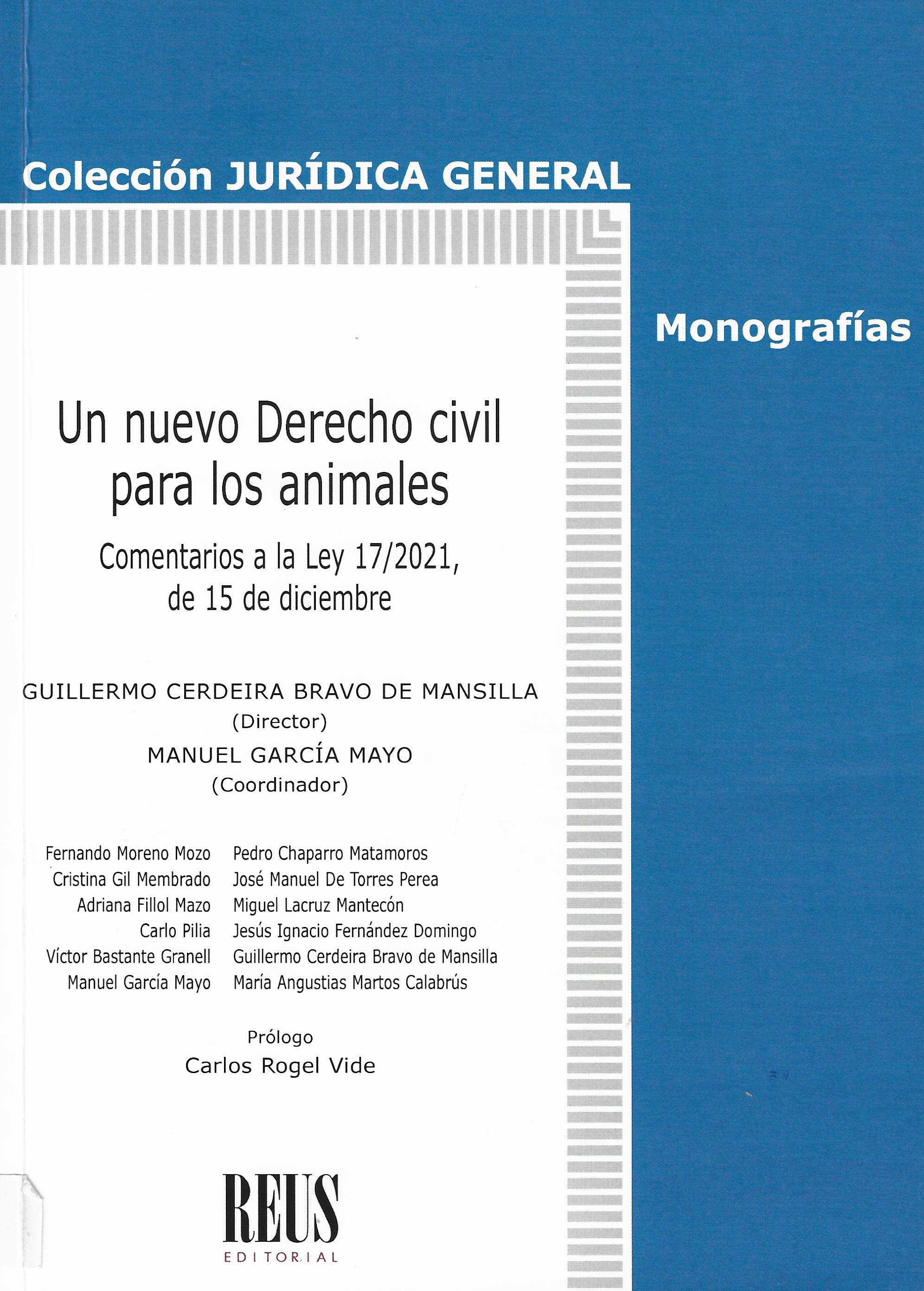 Imagen de portada del libro Un nuevo derecho civil para los animales