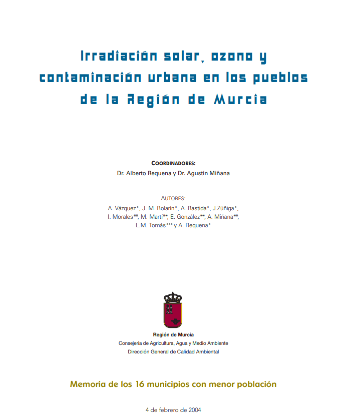 Imagen de portada del libro Irradiación solar, ozono y contaminación urbana en los municipios de la Región de Murcia