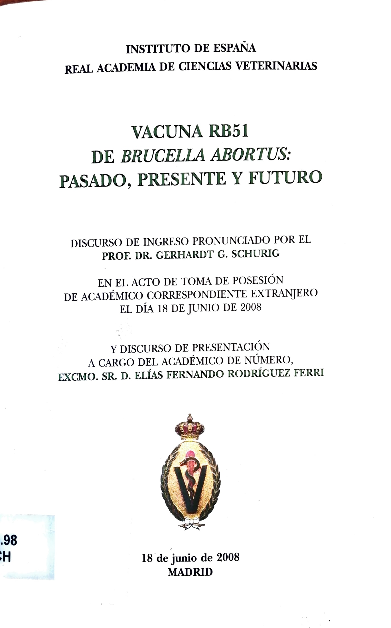 Imagen de portada del libro Vacuna RB51 de "Brucella abortus"