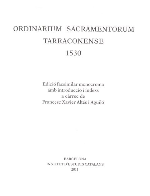 Imagen de portada del libro Ordinarium sacramentorum tarraconense, 1530