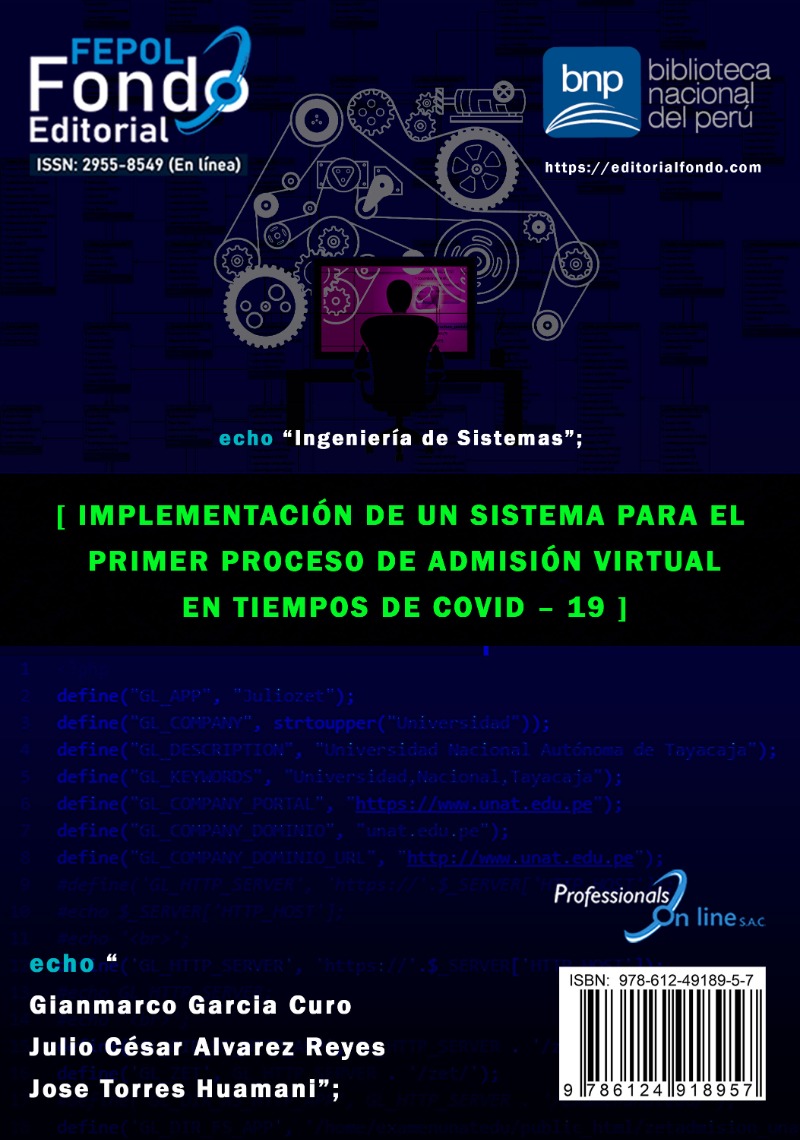 Imagen de portada del libro Implementación de un sistema para el primer proceso de admisión virtual en tiempos de COVID – 19
