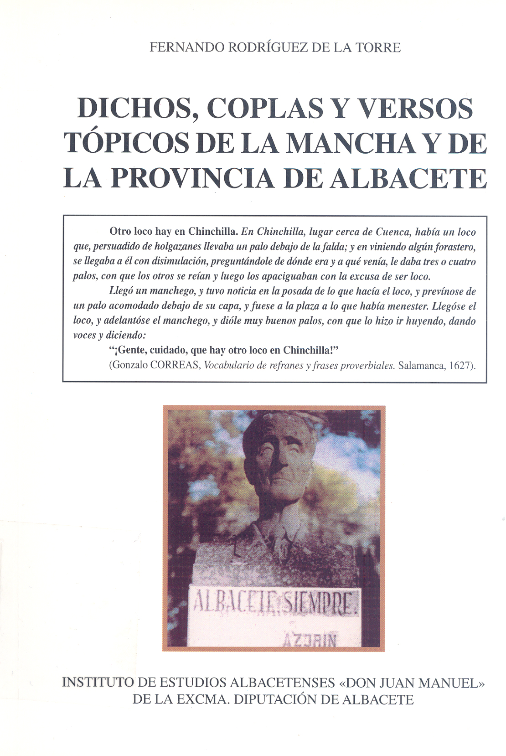 Imagen de portada del libro Dichos, coplas y versos tópicos de La Mancha y de la provincia de Albacete