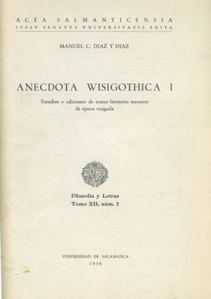 Imagen de portada del libro Anecdota Wisigothica I