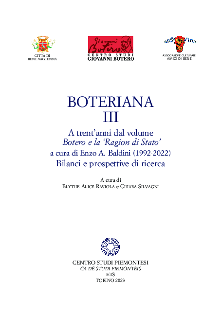 Imagen de portada del libro BOTERIANA III. A trent’anni dal volume Botero e la ‘Ragion di Stato’ a cura di Enzo A. Baldini (1992-2022)