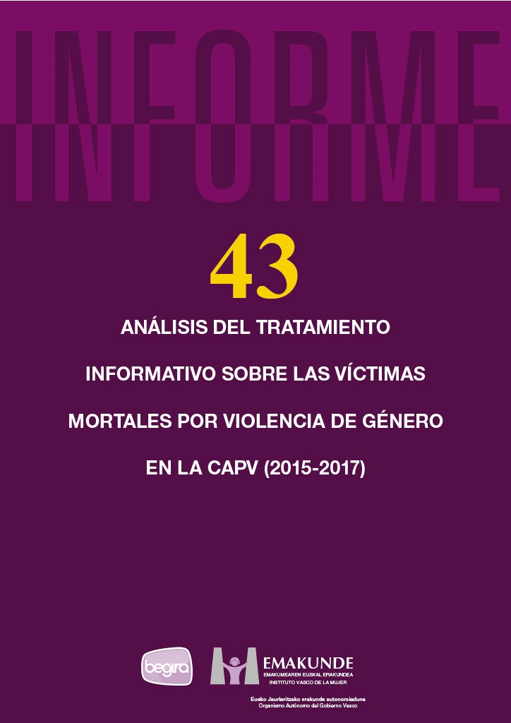 Imagen de portada del libro Análisis del tratamiento informativo sobre las víctimas mortales por violencia de género en la CAPV (2015-2017)