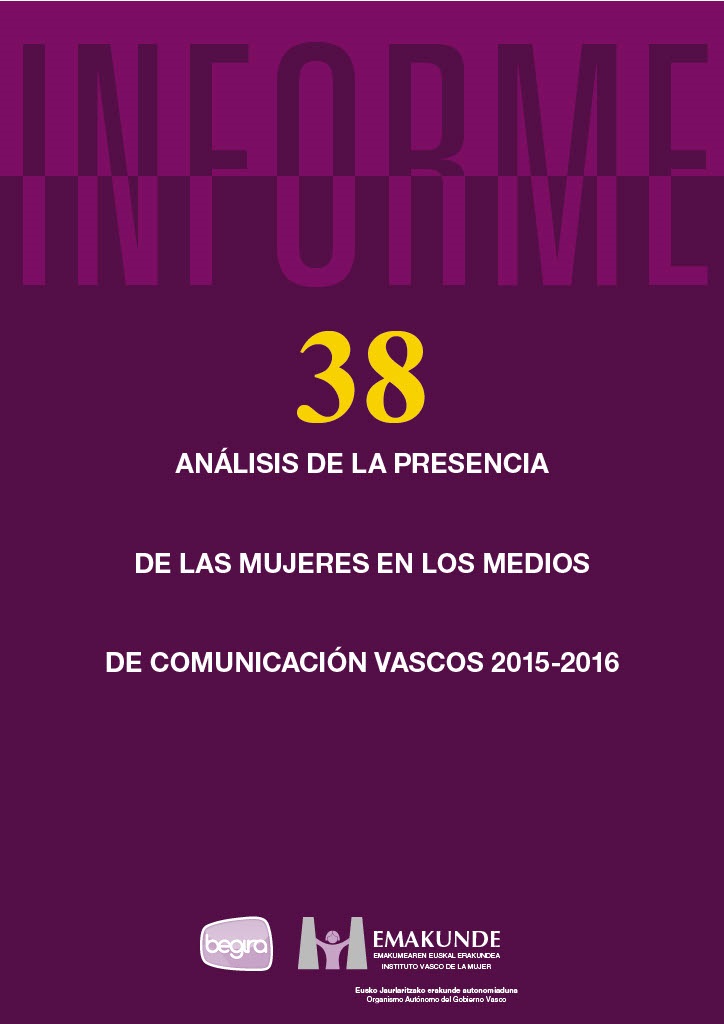 Imagen de portada del libro Análisis de la presencia de las mujeres en los medios de comunicación vascos 2015-2016