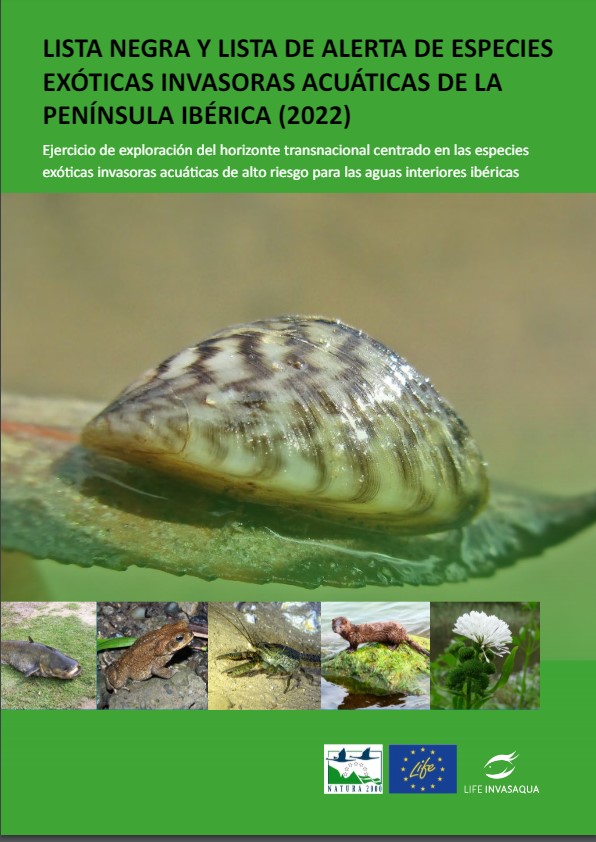 Imagen de portada del libro Lista negra y lista de alerta de especies exóticas invasoras acuáticas de la península ibérica (2022)