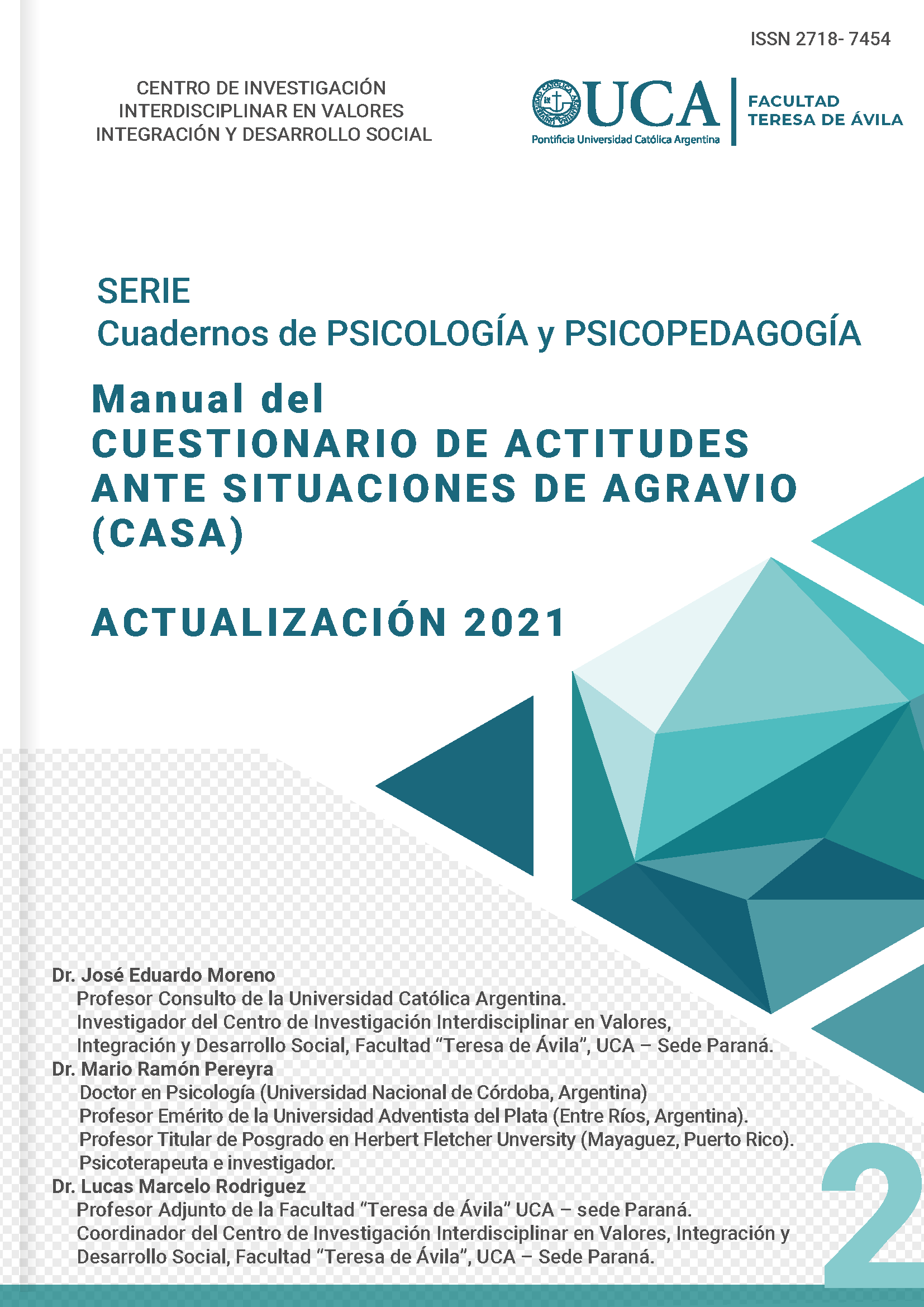 Imagen de portada del libro Manual del Cuestionario de Actitudes ante Situaciones de Agravio (CASA). Actualización 2021