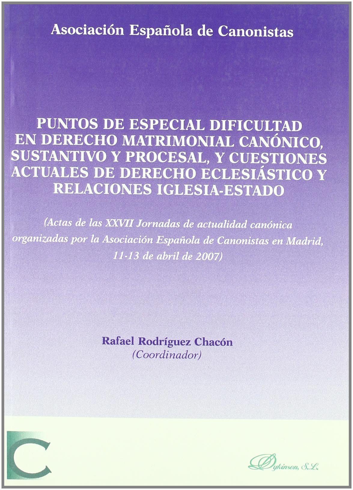 Imagen de portada del libro Puntos de especial dificultad en derecho matrimonial canónico, sustantivo y procesal