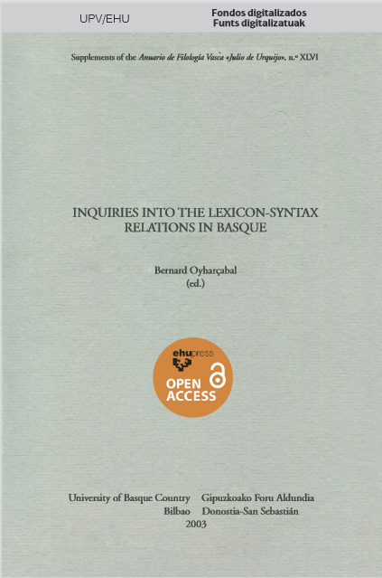 Imagen de portada del libro Inquiries into the lexicon-syntax relations in Basque