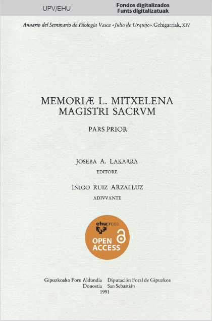 Imagen de portada del libro Memoriae L. Mitxelena magistri sacrum
