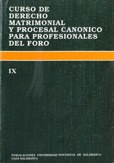 Imagen de portada del libro Curso de derecho matrimonial y procesal canónico para profesionales del foro (IX): estudios en honor del profesor Juan Sánchez y Sánchez. 1990
