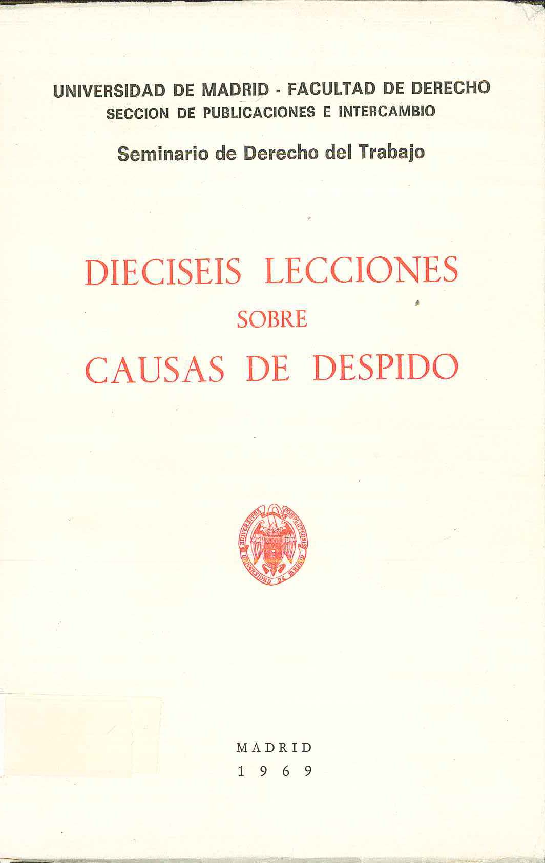 Imagen de portada del libro Dieciseis lecciones sobre causas de despido