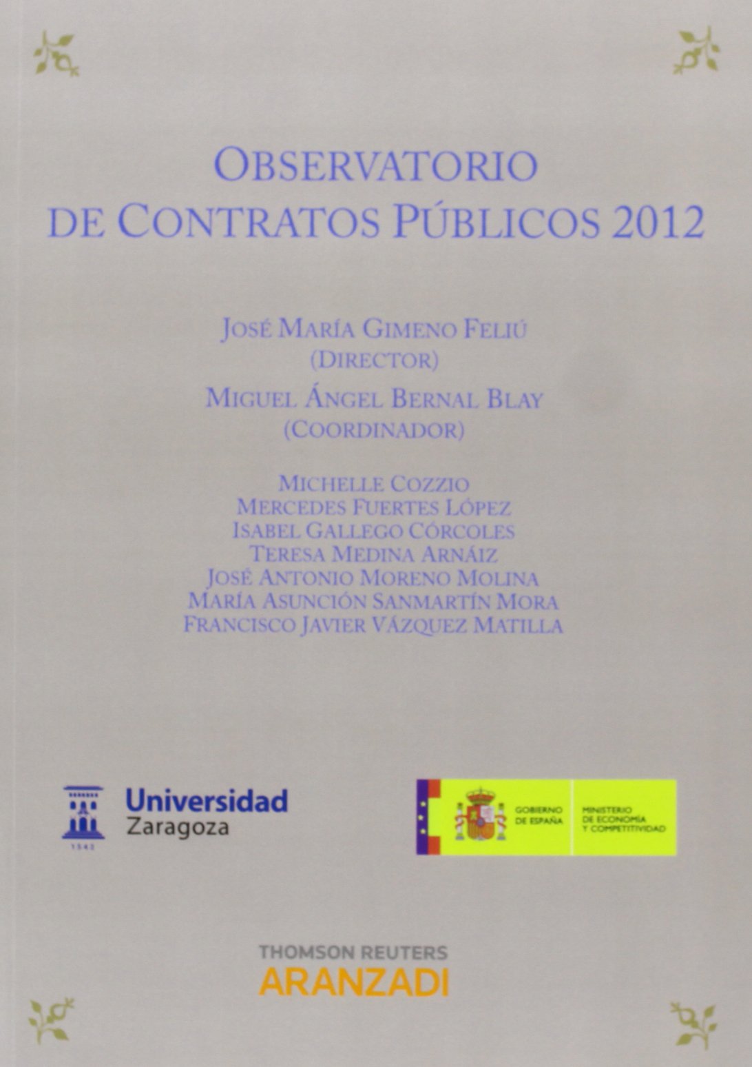 Imagen de portada del libro Observatorio de contratos públicos 2012