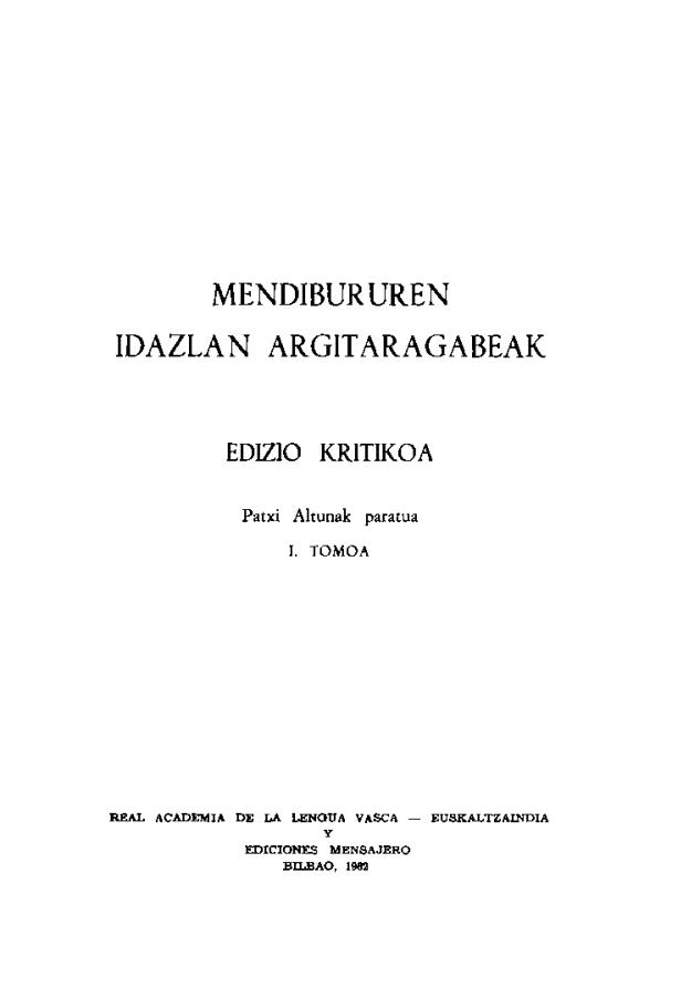 Imagen de portada del libro Mendibururen idazlan argitaragabeak