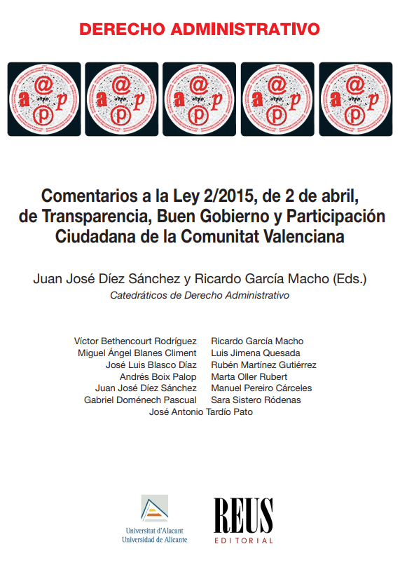 Imagen de portada del libro Comentarios a la Ley 2/2015 de 2 de abril, de Transparencia, Buen Gobierno y Participación Ciudadana de la Comunitat Valenciana