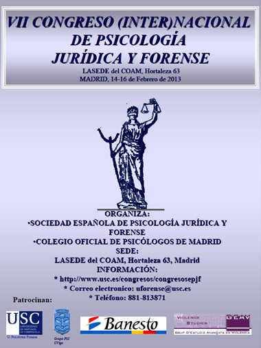 Imagen de portada del libro VII Congreso Internacional de Psicología Jurídica y Forense Madrid 14 al 16 de febrero de 2013